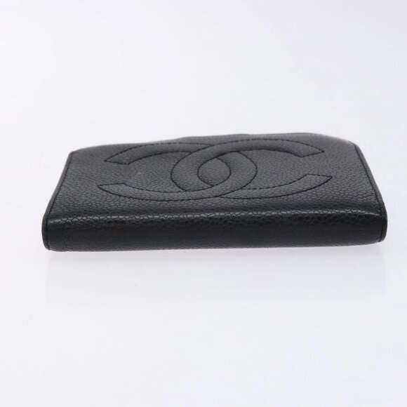 CHANEL Bifold Wallet Grained Calf Skin Black Gold CC Auth main image 12
